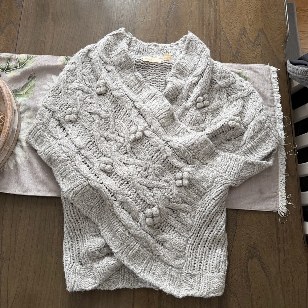 Anthropologie Sleeping on Snow gray Cable Knit Wrap Sweater XS S